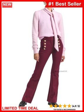 Flared Twill Trouser Gold-Tone Sailor Button Stretch Cotton Pants